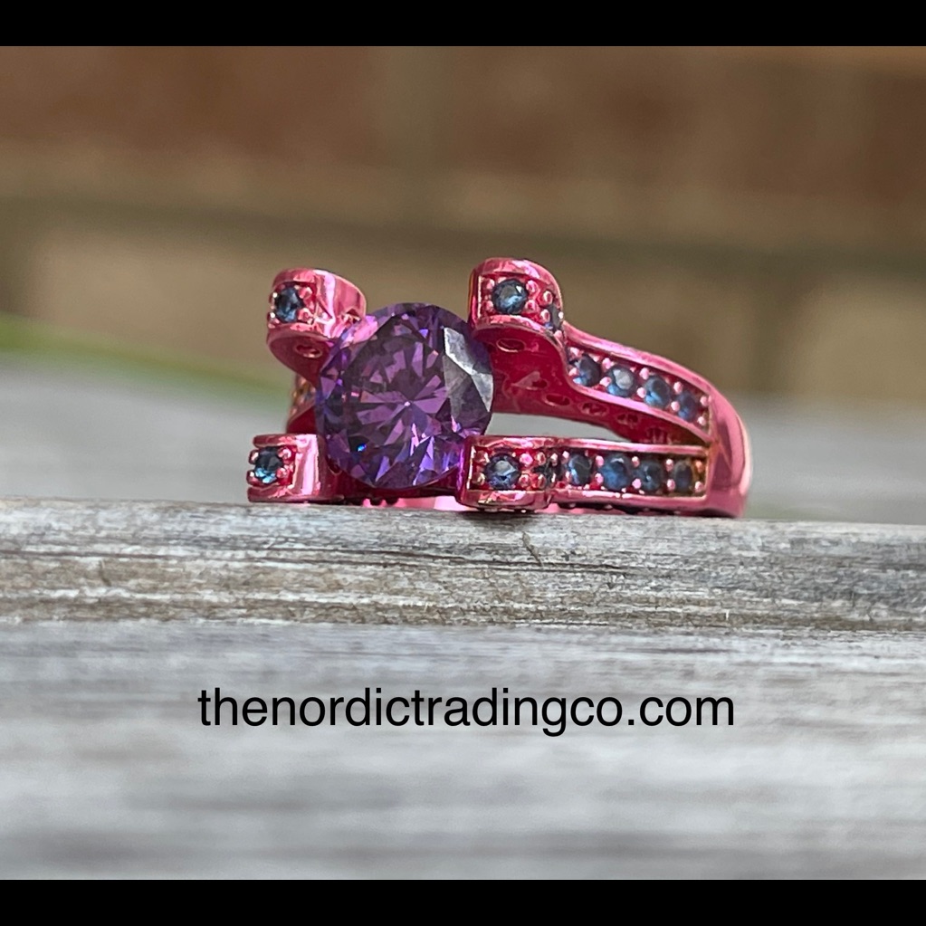 Hot Pink Rhodium Gold Plated Amethyst Ring Womens